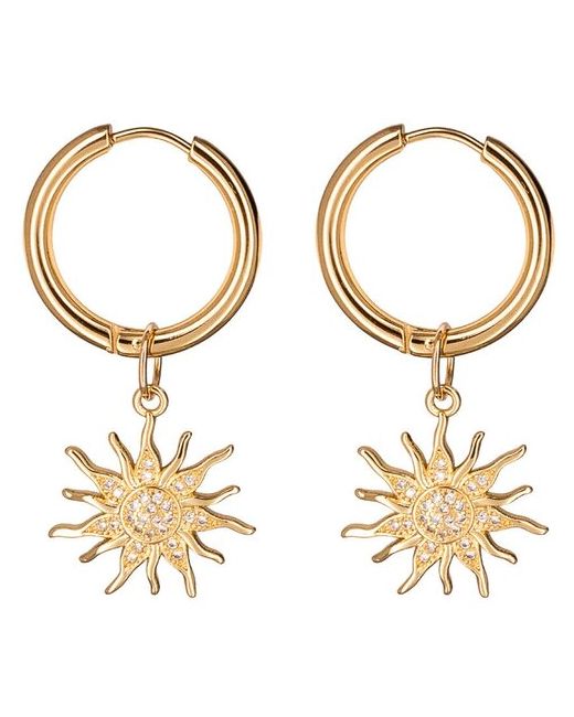 Strekoza Collection Серьги кольца с подвесками Солнце и инкрустацией цирконами