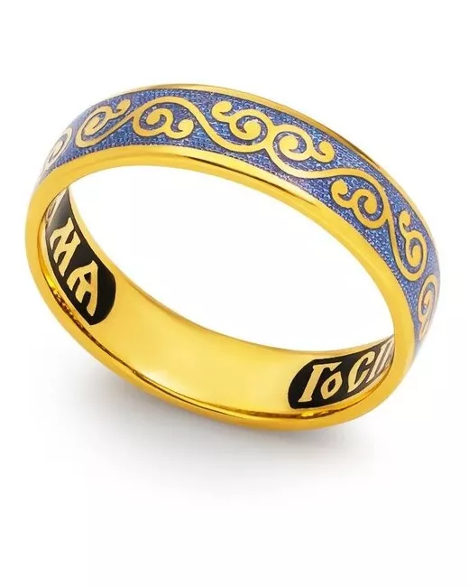 Деревцов Серебряное кольцо Спаси и сохрани с эмалью сине-серого цвета KLSPE0510 Размер 16