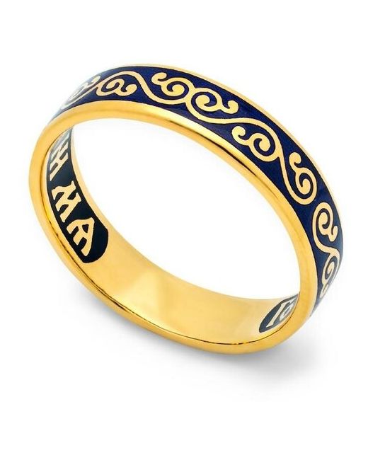 Деревцов Серебряное кольцо молитва Спаси и сохрани с эмалью темно-синего цвета KLSPE0501 Размер 155