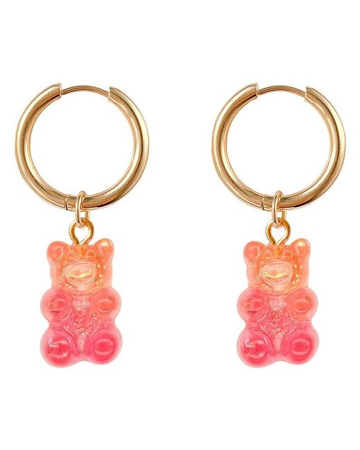 Strekoza Collection Серьги кольца бижутерия с подвесками мишками оранжево розовые