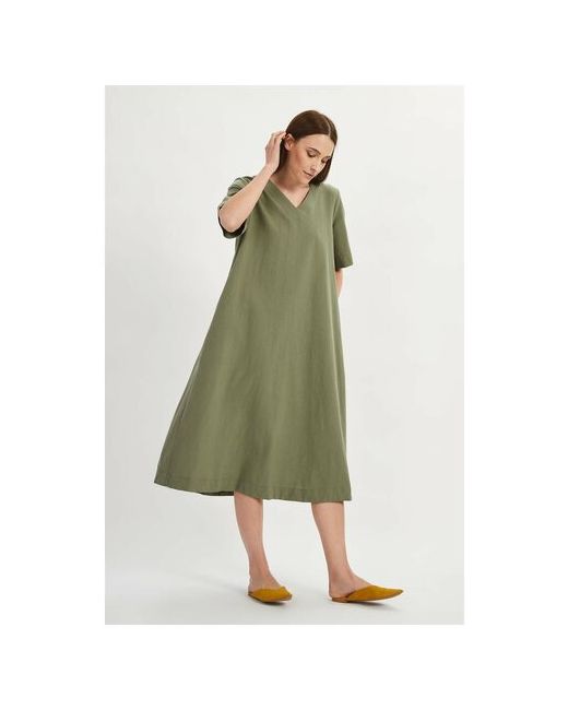 Baon Платье Широкое платье из льна размер S зеленый
