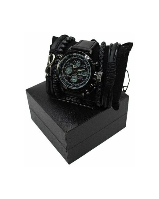 Sk-777 подарочный набор. Часы кварцевые с кожанным ремешком браслеты. В подарочной упаковке. наручные. бижутерия.