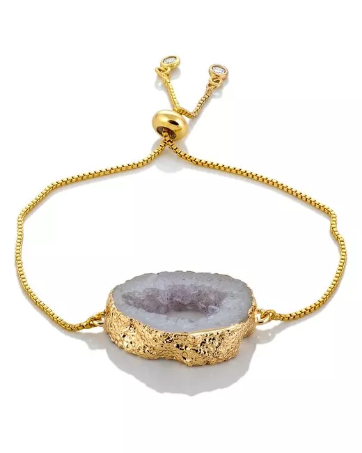 1/33 Edition Золотистый браслет затяжка на руку с натуральным камнем серой жеодой агата