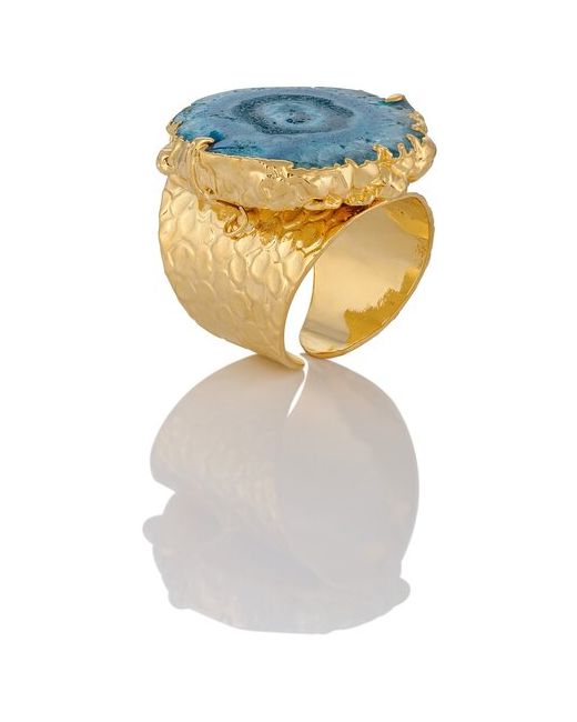 1/33 Edition Дизайнерское золотистое кольцо с синим агатом жеодой