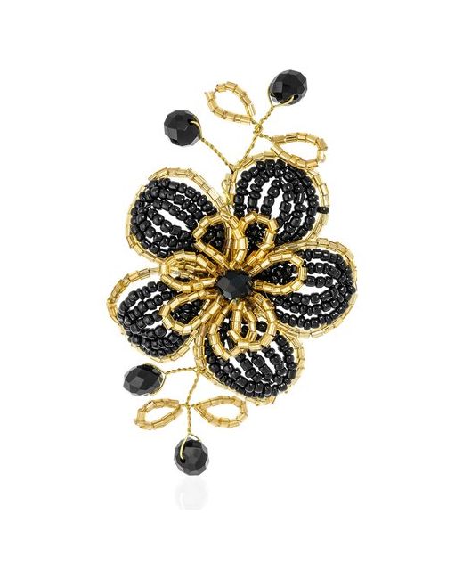 Balalaika Черная брошь бижутерная Цветок с бисером ручной работы