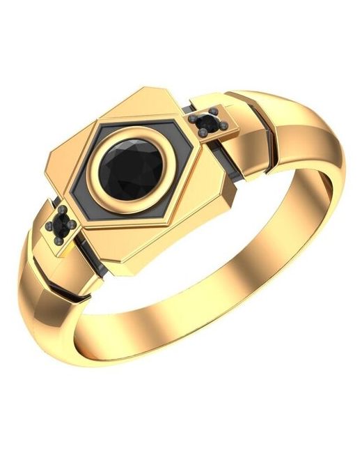 Pokrovsky Золотое кольцо-печатка в стиле Techno с чёрными фианитами 0500124-10200 19