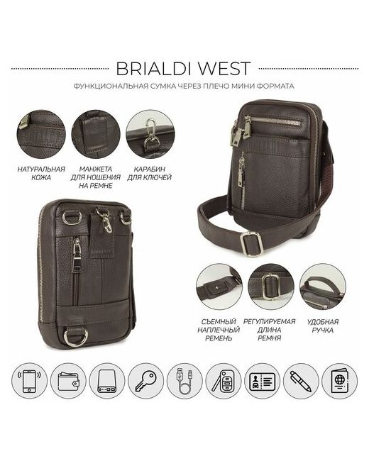 Brialdi Кожаная сумка через плечо mini-формата West Вест relief brown