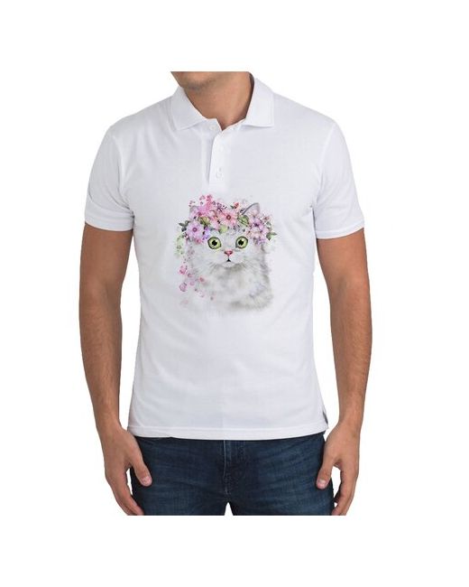 CoolPodarok Рубашка поло Графика. Кошка с цветами