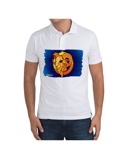 CoolPodarok Рубашка поло Знаки Зодиака Овен Синий фон Надпись