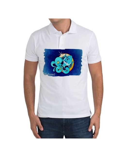 CoolPodarok Рубашка поло Знаки Зодиака Водолей Синий фон Надпись