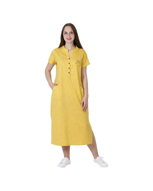 Оптима Трикотаж платье Лен размер 54 Кулирка застёжка на пуговицы короткий рукав с карманами