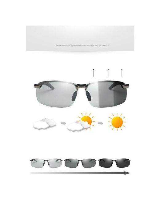 Grand Price Фотохромные поляризованные обесцвеченные солнцезащитные очки без оправы для дневного и ночного вождения черные