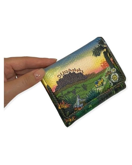 Curanni Кошелек натуральная кожа с принтом Кактус кошелек кожаный маленький портмоне для карт