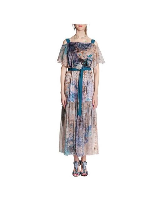 Iya Yots Платье-сарафан из принтованного шёлкового шифона в бежевых тонах