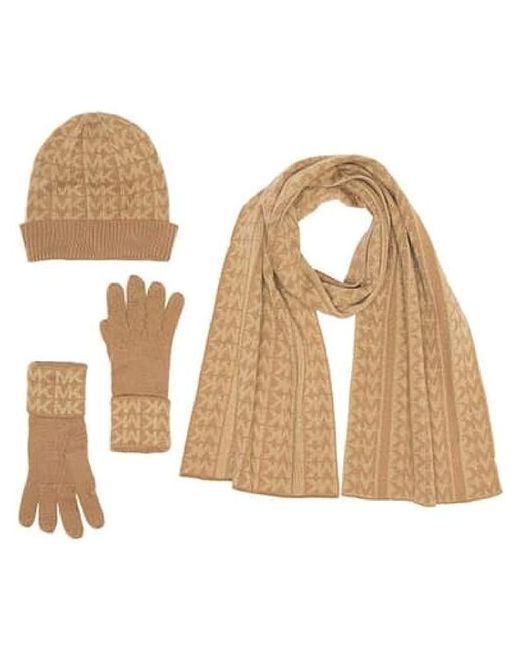 Michael Kors Сет шапка шарф и перчатки в золотую монограмму