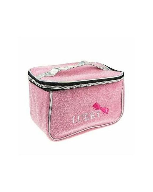Lucky Lukky косметичка-чемоданчик с ворсом и вышивкой LUKKY розовая