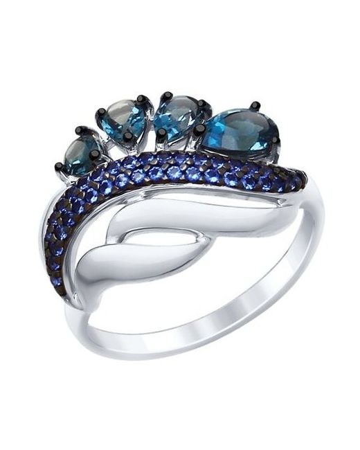 Sokolov Кольцо из серебра с синими топазами и фианитами 92011419 размер 18.5