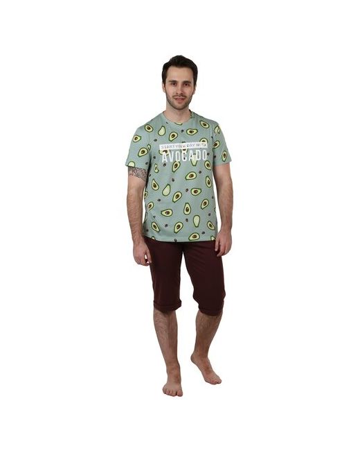 Оптима Трикотаж комплект Авокадо размер 48 Кулирка футболка короткий рукав бриджи прямые с карманами