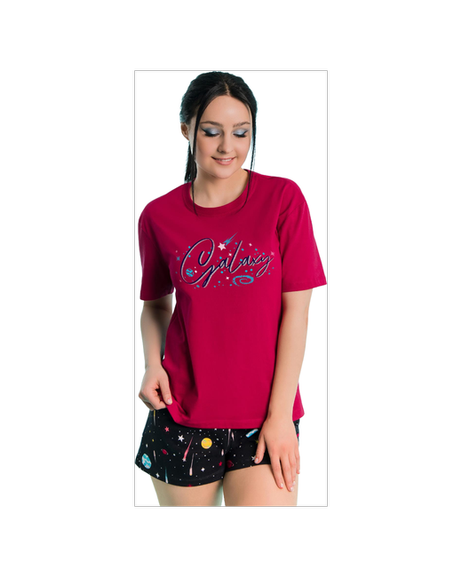Sharlize Женская футболка арт. 19-0600 Вишневый размер 54 Кулирка Шарлиз рисунок Звезды округлый вырез короткий рукав