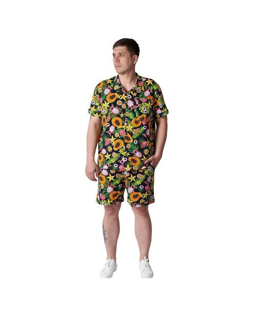 Оптима Трикотаж костюм Папайа размер 56 Кулирка рубашка на пуговицах с коротким рукавом шорты до колен пояс резинке