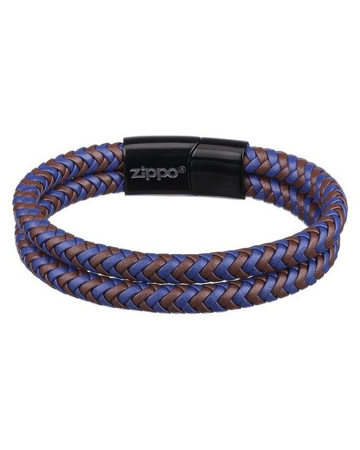 Zippo Браслет Braided Leather Bracelet чёрный/синий плетёная кожа/сталь 20 см MR-2007162