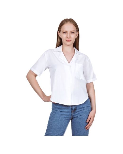 Fm Рубашка блузка укороченная с короткими рукавами. Полуприлегающий силуэт размер 42. На каждый день офисный стиль.