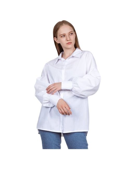 Fm Блузка рубашка Enjoy с приспущенными плечами и рукавами фонарями. Свободный силуэт размер M. На каждый день офисный стиль.
