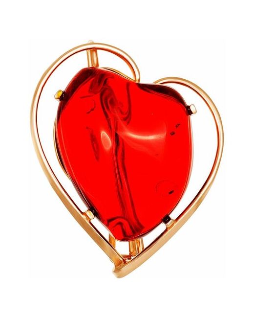 Amberholl Роскошная брошь в форме сердца из красного янтаря и серебра Риальто