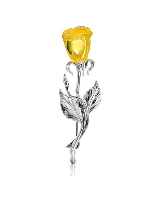 Amberholl Изысканная серебряная брошь с натуральным лимонным янтарём Роза