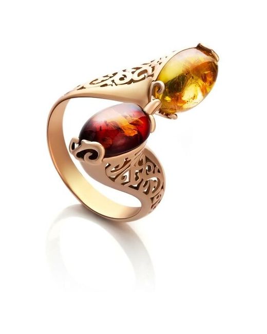 Amberholl Ажурное кольцо Касабланка с натуральным янтарём двух оттенков