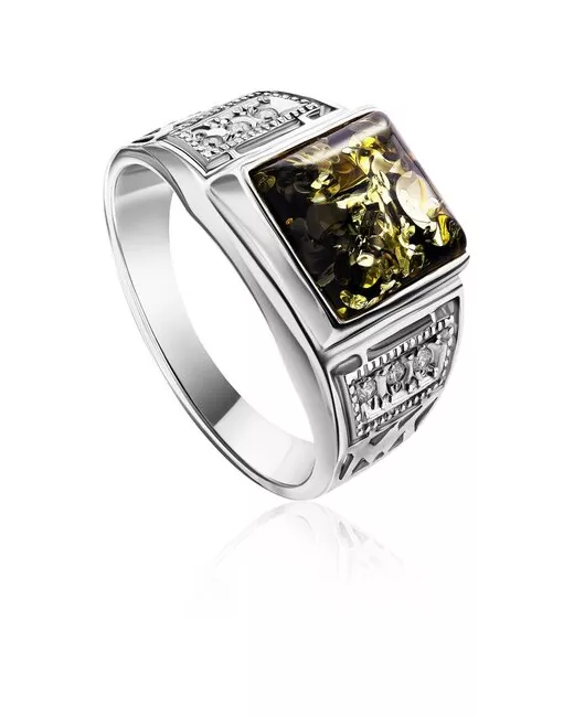Amberholl Перстень квадратной формы из серебра с натуральным янтарём и кристаллами Цезарь