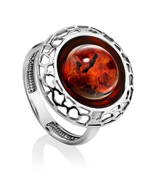 Amberholl Изысканное серебряное кольцо Венера с коньячным янтарём