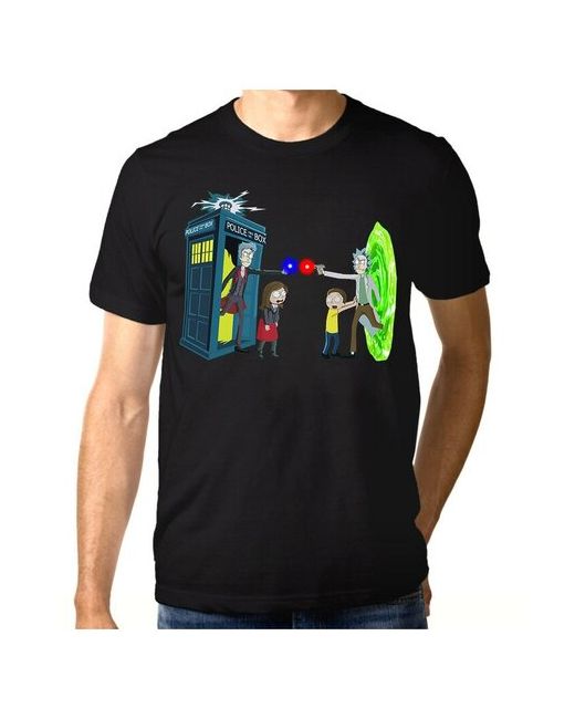 Dream Shirts Футболка DreamShirts с принтом Рик и Доктор Кто Мультфильмы Черная M