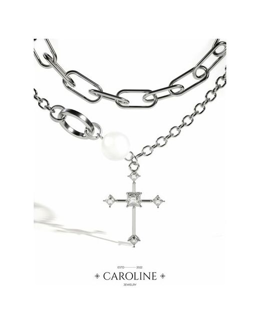 Caroline Jewelry колье с кулоном Крестик жемчугом Подвеска на шею