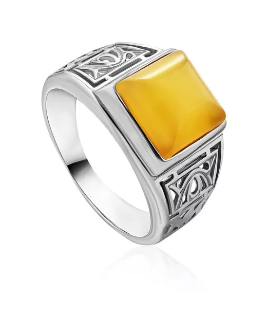 Amberholl Серебряный перстень с натуральным янтарём медового цвета Цезарь