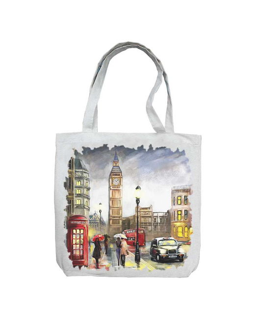 "Гранд стиль" Текстильная сумка-авоська с донышком Эко шоппер 3542 Тканевая хозяйственная сумка рисунок одной стороны Лондон 2