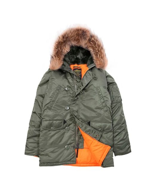 Alpha Industries Куртка аляска slim Fit N-3B Parka black-orange натуральный мех размер xs