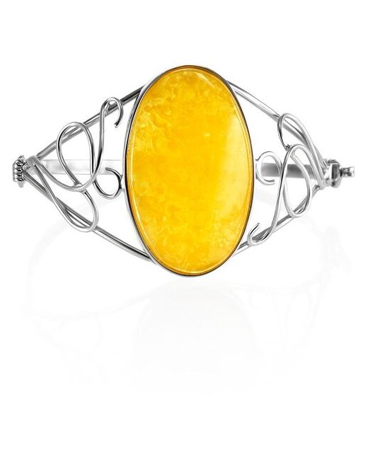 Amberholl Изящный серебряный браслет с крупным натуральным янтарем медового цвета Риальто