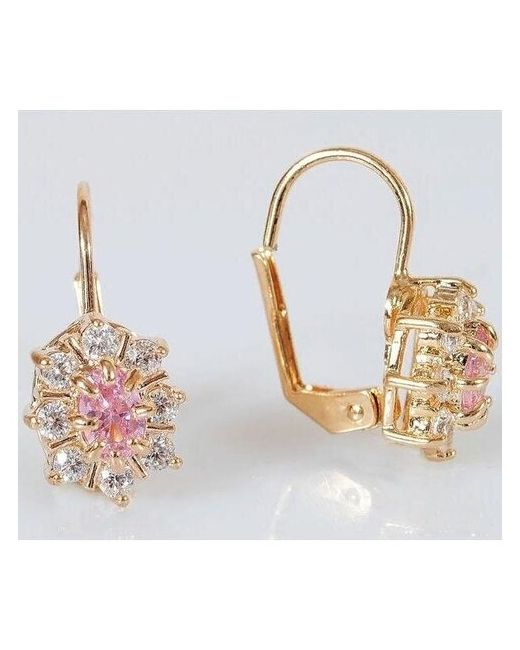 Lotus Jewelry Серьги с розовым фианитом С лучами