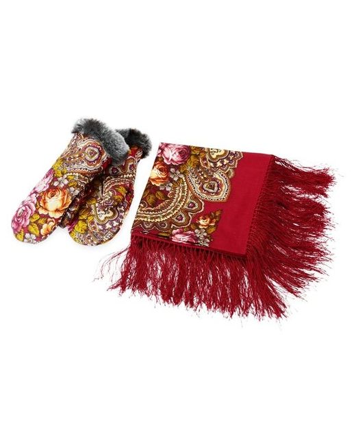 Yoogift Набор Павлопосадский платок рукавицы разноцветный