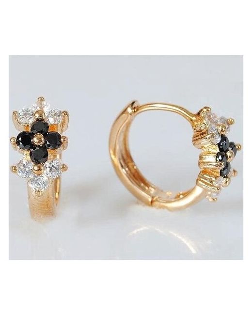 Lotus Jewelry Серьги с черным фианитом 3 цветка