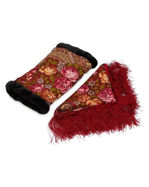 Yoogift Подарочный набор Павлопосадский платок муфта разноцветный