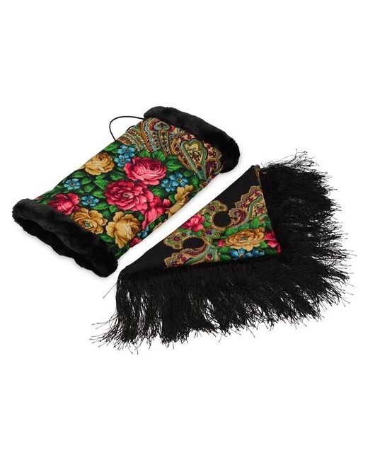 Yoogift Подарочный набор Павлопосадский платок муфта черный/разноцветный