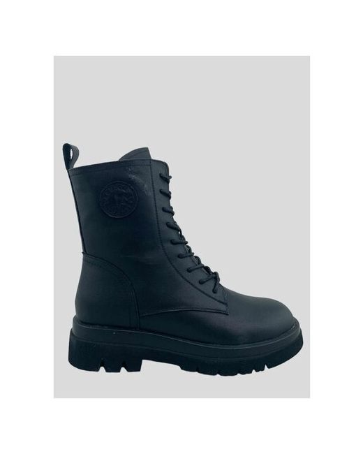Meego Зимние ботинки из натуральной кожи на толстой двойной черной платформе с невысоким квадратным каблуком 4865 Черный