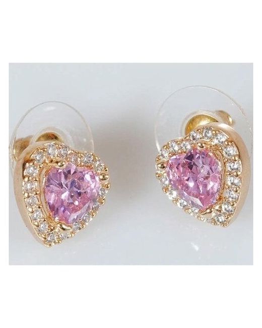 Lotus Jewelry Серьги с розовым фианитом Большое сердце