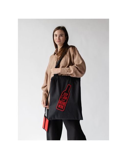 Mother ANN Черная сумка-шоппер с вышивкой Keep Calm. Сумка через плечо внутренним широким карманом и отстегивающейся сумкой-кошельком