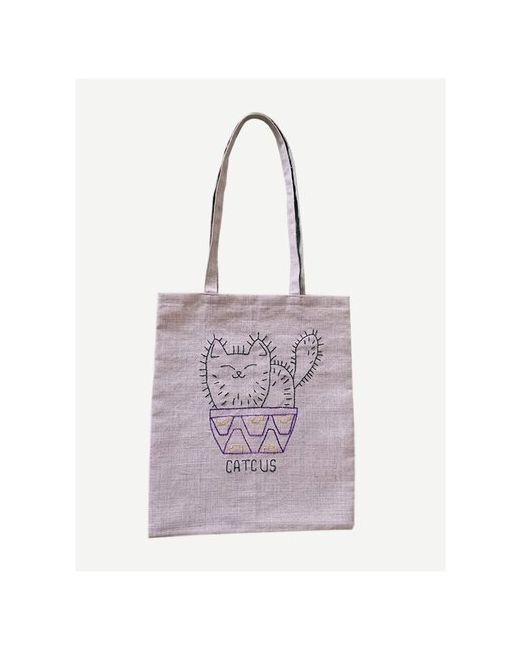 Swan22 Эко сумка с объемной вышивкой ручной работы кот кактус .