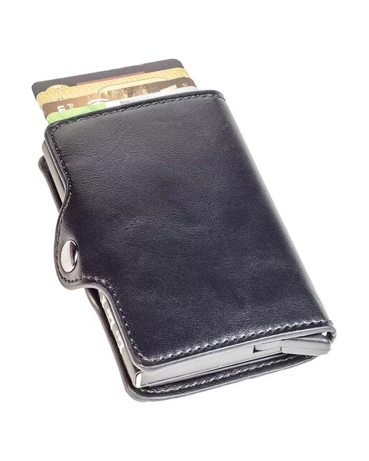 ELF Leather Картхолдер с RFID защитой. Металлическая кредитница визитница для банковских карт в обложке из эко-кожи.