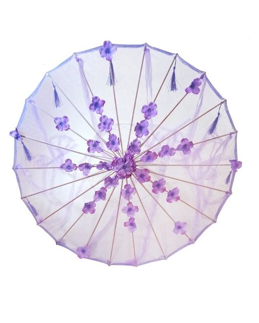 - Зонтик китайский с лентами сиреневый Зонт каракаса текстильный для танца трость