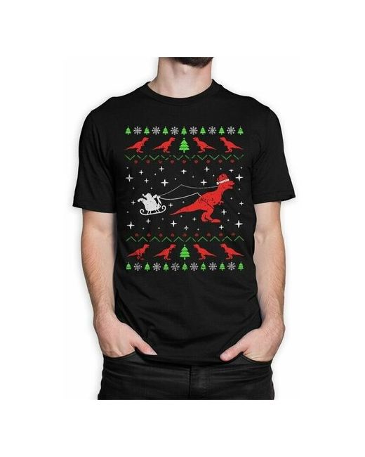Dream Shirts Футболка DreamShirts с новогодним узором Санта на Динозавре Черная S